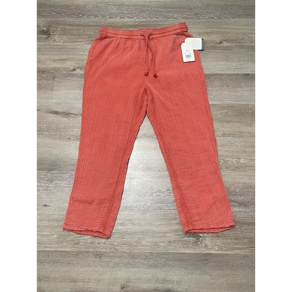 Wonderly Wide Leg Pants Gauze Womens Large Orange Boho Cottagecore Cropped - Picture 4 of 10